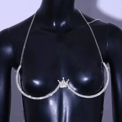 Rhinestone Bra Body Chain Sexy Bikini Silver Gold Beauty Crown Chest Bracket Bras Chain Nightclub and Partying Body Jewelry for Women JettsJewelers