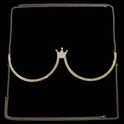 Rhinestone Bra Body Chain Sexy Bikini Silver Gold Beauty Crown Chest Bracket Bras Chain Nightclub and Partying Body Jewelry for Women JettsJewelers