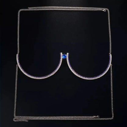 Rhinestone Bra Body Chain Sexy Bikini Silver Gold Beauty Red Gem Chest Bracket Bras Chain Nightclub and Partying Body Jewelry for Women JettsJewelers