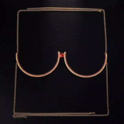Rhinestone Bra Body Chain Sexy Bikini Silver Gold Beauty Red Gem Chest Bracket Bras Chain Nightclub and Partying Body Jewelry for Women JettsJewelers