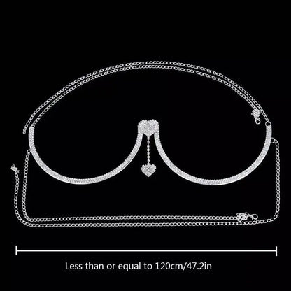 Rhinestone Bra Body Chain Sexy Bikini Silver Gold Beauty Two Hearts Chest Bracket Bras Chain and Partying Body Jewelry for Women JettsJewelers