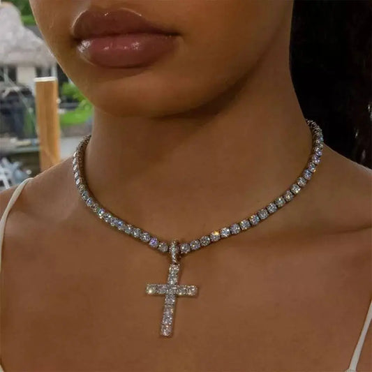 Rhinestone Cross Necklace Hope Chain Crystal Choker Necklaces for Women and Girls JettsJewelers