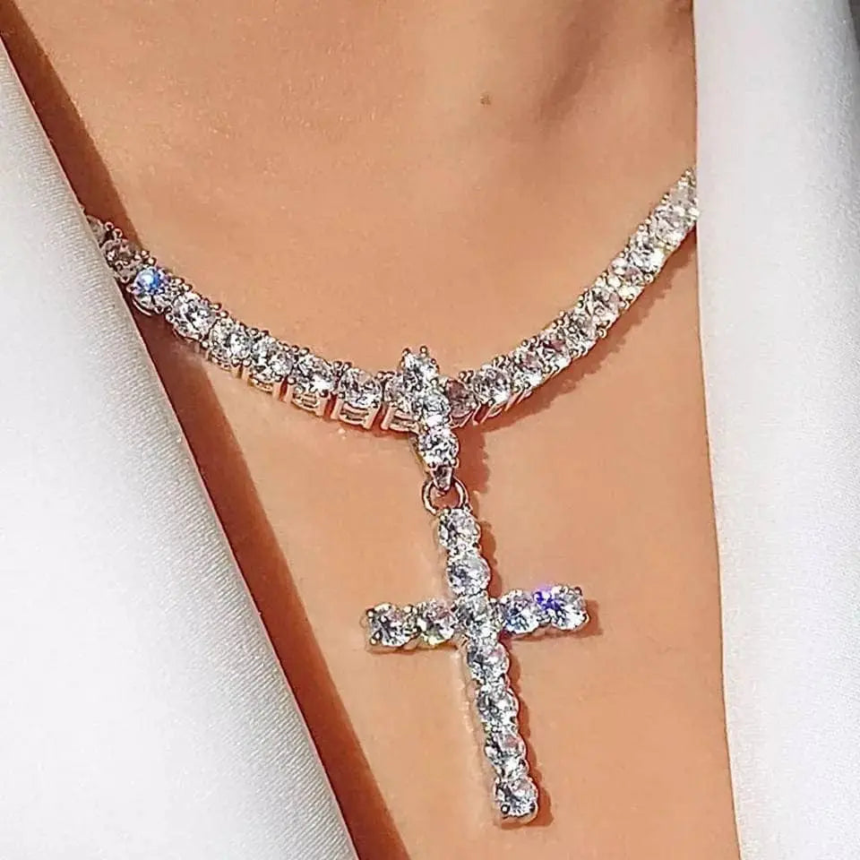 Rhinestone Cross Necklace Hope Chain Crystal Choker Necklaces for Women and Girls JettsJewelers