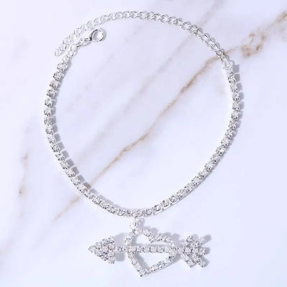 Rhinestone Cupid Arrow Anklet Foot Jewelry for Women Beach Barefoot Chain Bracelet On the Leg Accessories Gift JettsJewelers