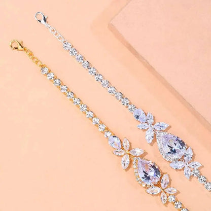 Rhinestone Flower Water Drop Anklet Foot Jewelry for Women Beach Barefoot Chain Bracelet On the Leg Accessories Gift JettsJewelers