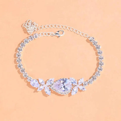 Rhinestone Flower Water Drop Anklet Foot Jewelry for Women Beach Barefoot Chain Bracelet On the Leg Accessories Gift JettsJewelers