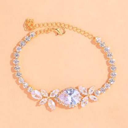 Rhinestone Flower Water Drop Anklet Foot Jewelry for Women Beach Barefoot Chain Bracelet On the Leg Accessories Gift JettsJewelers