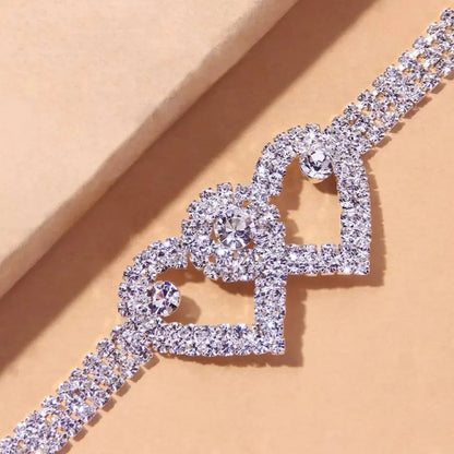 Rhinestone Heart Ankle Bracelets for Women Girls, Crystal Tennis Anklet Bracelet Multi-Row Love Ankle Foot Jewelry Hip Hop Party Gifts - JettsJewelers