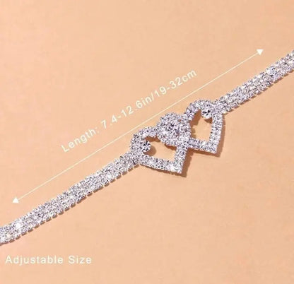 Rhinestone Heart Ankle Bracelets for Women Girls, Crystal Tennis Anklet Bracelet Multi-Row Love Ankle Foot Jewelry Hip Hop Party Gifts - JettsJewelers