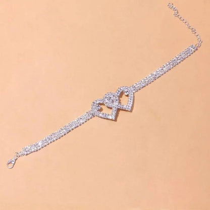 Rhinestone Heart Ankle Bracelets for Women Girls, Crystal Tennis Anklet Bracelet Multi-Row Love Ankle Foot Jewelry Hip Hop Party Gifts - JettsJewelers