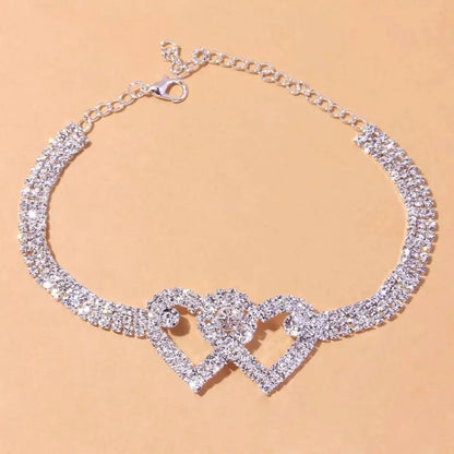 Rhinestone Heart Ankle Bracelets for Women Girls, Crystal Tennis Anklet Bracelet Multi-Row Love Ankle Foot Jewelry Hip Hop Party Gifts - JettsJewelers
