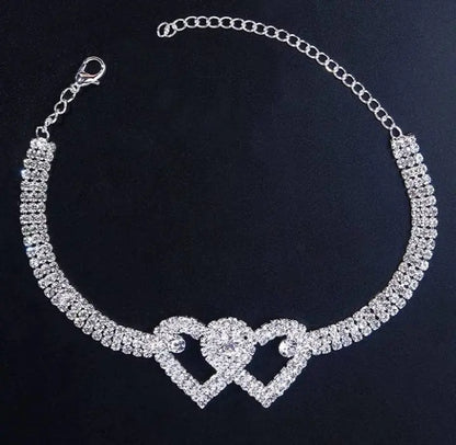 Rhinestone Heart Ankle Bracelets for Women Girls, Crystal Tennis Anklet Bracelet Multi-Row Love Ankle Foot Jewelry Hip Hop Party Gifts - JettsJewelers