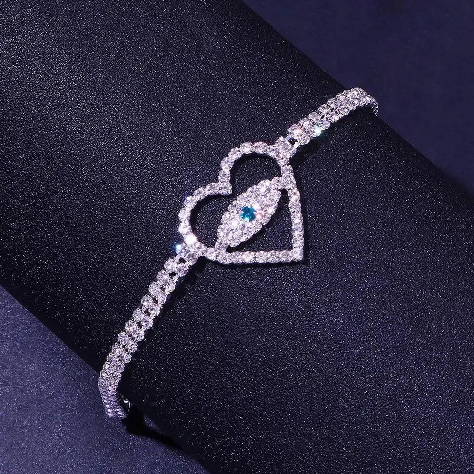 Rhinestone Heart Evil Eye Anklet Bracelet for Women Bending Crystal Anklet Leg Bracelet Foot Chain Jewelry - JettsJewelers