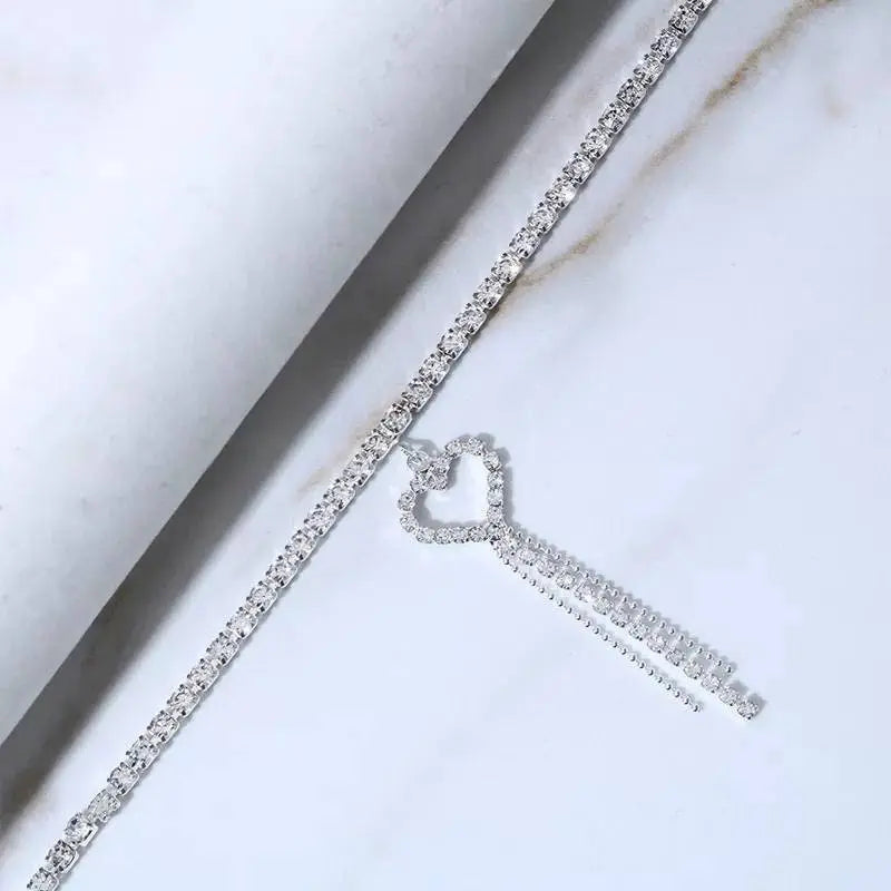 Rhinestone Heart Tassel Anklet Foot Jewelry for Women Beach Barefoot Chain Bracelet On the Leg Accessories Gift JettsJewelers