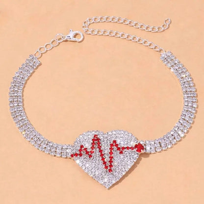 Rhinestone Heartbeat Ankle Bracelets for Women Girls, Crystal Tennis Anklet Bracelet Multi-Row Love Ankle Foot Jewelry Hip Hop Party Gifts - JettsJewelers