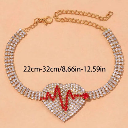 Rhinestone Heartbeat Ankle Bracelets for Women Girls, Crystal Tennis Anklet Bracelet Multi-Row Love Ankle Foot Jewelry Hip Hop Party Gifts - JettsJewelers