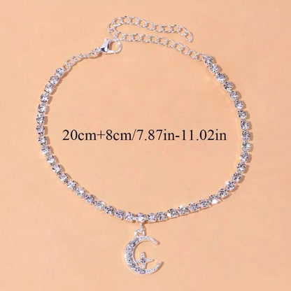 Rhinestone Islam Stars Moon Anklet Foot Jewelry for Women Beach Barefoot Chain Bracelet On the Leg Accessories Gift JettsJewelers