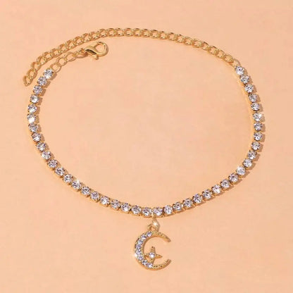 Rhinestone Islam Stars Moon Anklet Foot Jewelry for Women Beach Barefoot Chain Bracelet On the Leg Accessories Gift JettsJewelers
