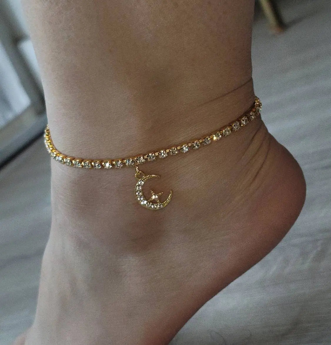 Rhinestone Islam Stars Moon Anklet Foot Jewelry for Women Beach Barefoot Chain Bracelet On the Leg Accessories Gift JettsJewelers