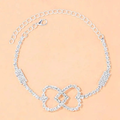 Rhinestone Joining Double Heart Anklet Foot Jewelry for Women Beach Barefoot Chain Bracelet On the Leg Accessories Gift JettsJewelers