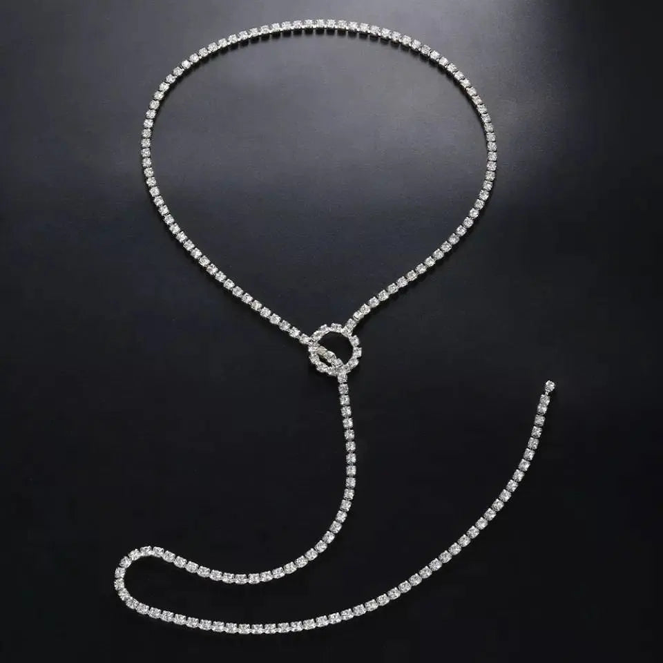 Rhinestone Long Necklace Hope Chain Crystal Choker Necklaces Sexy Body Jewelry for Women and Girls JettsJewelers