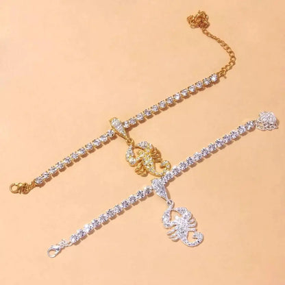 Rhinestone Scorpion Anklet Bracelets for Women Girls, Crystal Tennis Anklet Bracelet Multi-Row Love Anklet Foot Jewelry Hip Hop Party Gifts JettsJewelers