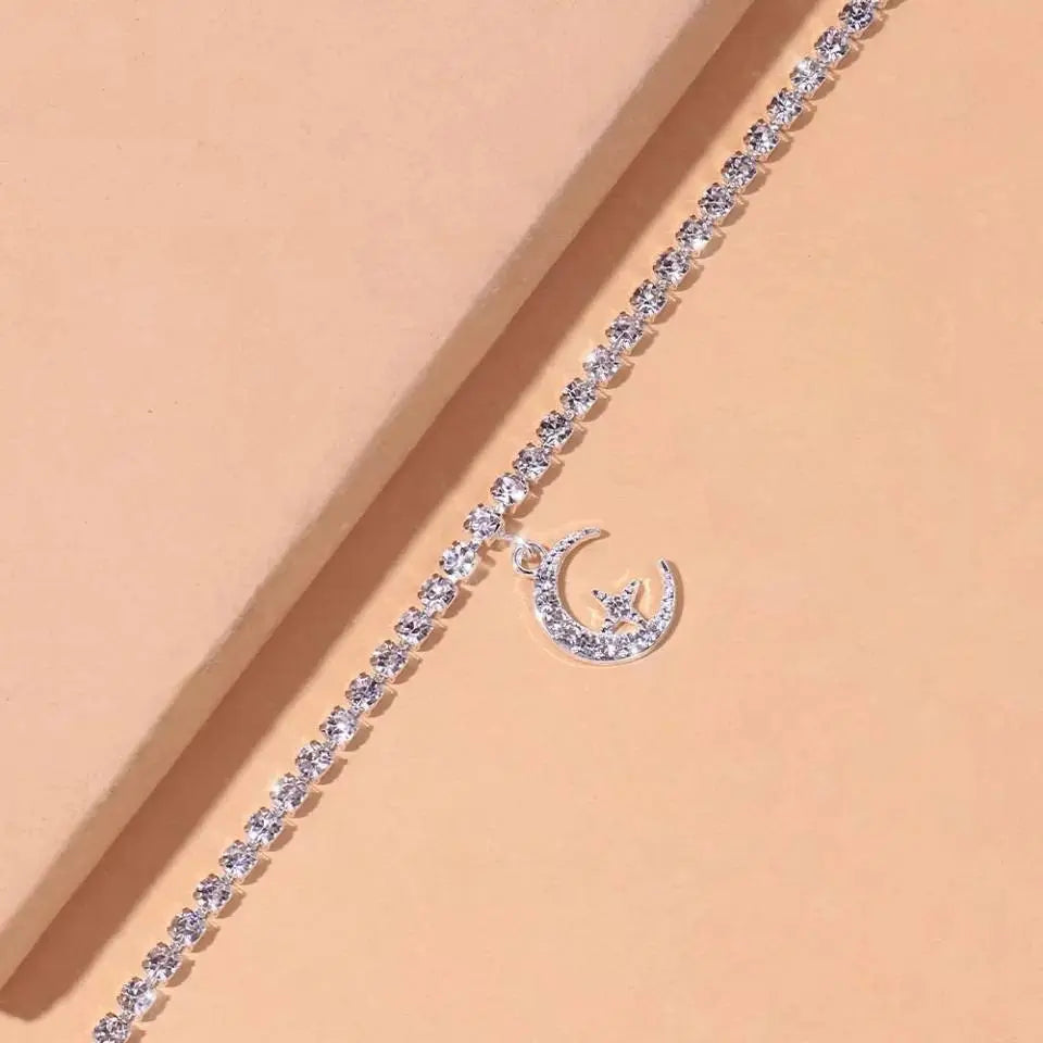 Rhinestone Stars Moon Anklet Foot Jewelry for Women Beach Barefoot Chain Bracelet On the Leg Accessories Gift - JettsJewelers