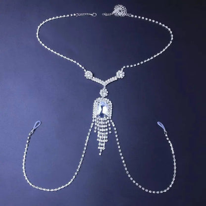 Rhinestones Nipple Ring Harness Chain for Women Bohemian Tassels Shoulder Chain Necklace Jewelry for Party Wedding Summer Beach JettsJewelers