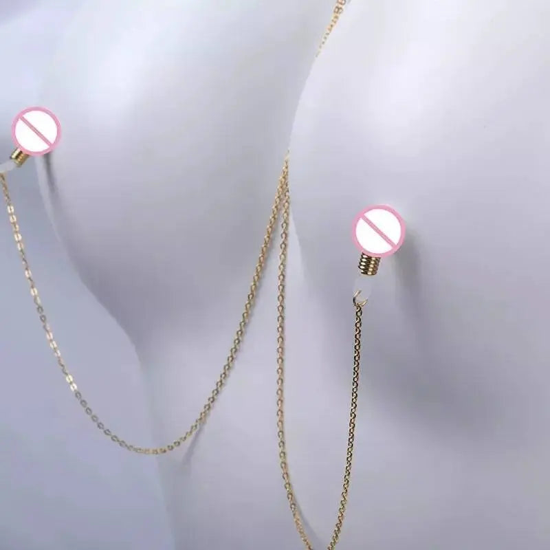 Rhinestones Nipple Ring Harness Chain for Women Bohemian Tassels Shoulder Chain Necklace Jewelry for Party Wedding Summer Beach JettsJewelers