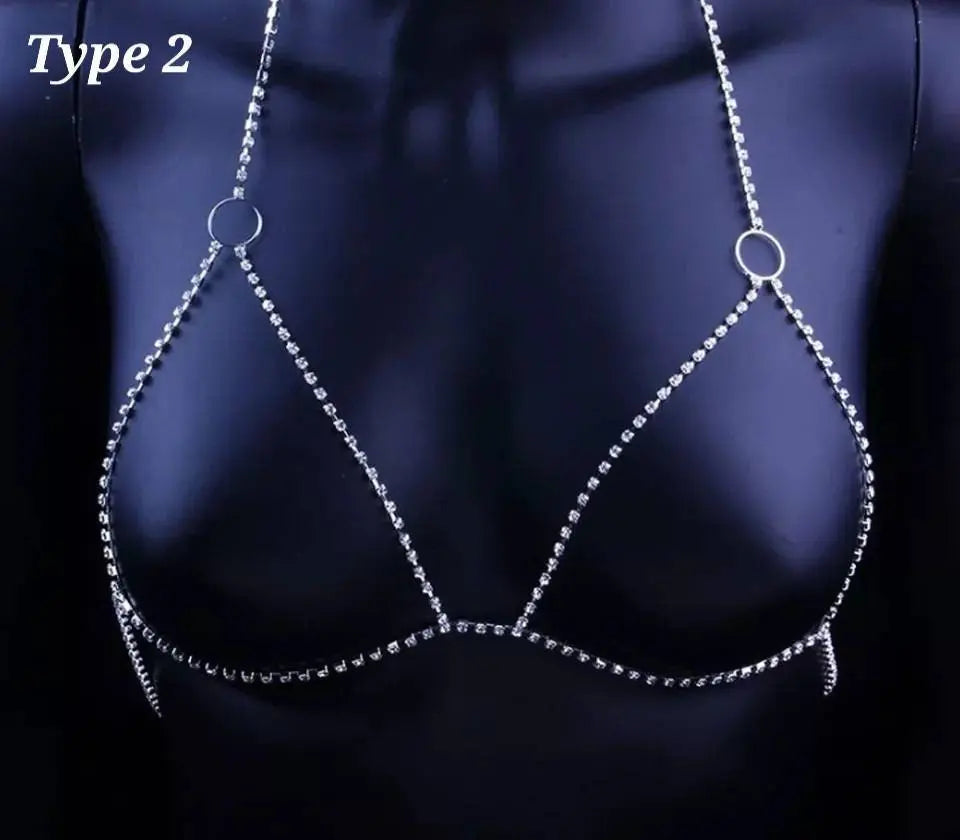 Rhinestones Round Circle Chest Harness Chain for Women Bohemian Tassels Shoulder Chain Necklace Jewelry for Party Wedding Summer Beach JettsJewelers