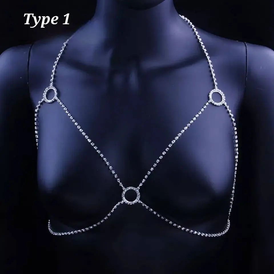 Rhinestones Round Circle Chest Harness Chain for Women Bohemian Tassels Shoulder Chain Necklace Jewelry for Party Wedding Summer Beach JettsJewelers