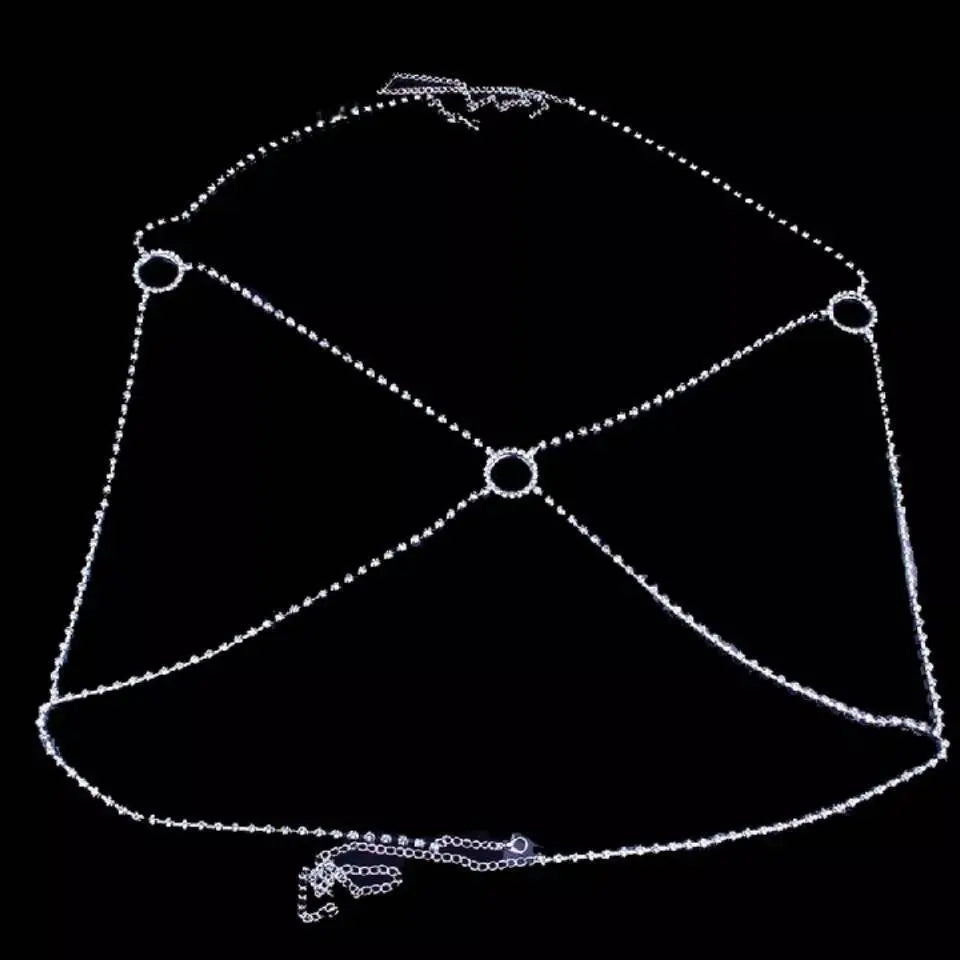 Rhinestones Round Circle Chest Harness Chain for Women Bohemian Tassels Shoulder Chain Necklace Jewelry for Party Wedding Summer Beach JettsJewelers