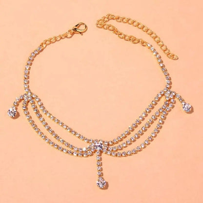 Rhinestones Triple Water Drop Anklet Foot Jewelry for Women Beach Barefoot Chain Bracelet On the Leg Accessories Gift - JettsJewelers