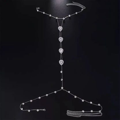 Rhinestones Water Drop Chest Harness Chain for Women Bohemian Tassels Shoulder Chain Necklace Jewelry for Party Wedding Summer Beach JettsJewelers