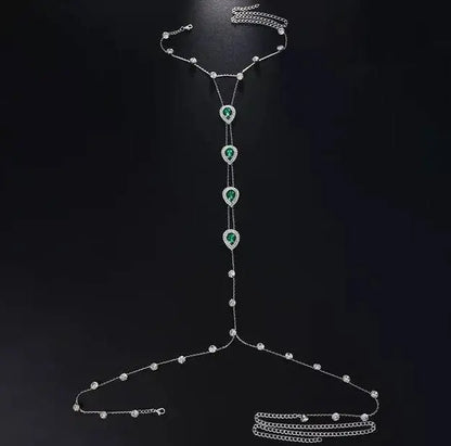 Rhinestones Water Drop Chest Harness Chain for Women Bohemian Tassels Shoulder Chain Necklace Jewelry for Party Wedding Summer Beach JettsJewelers
