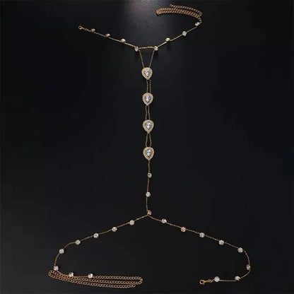 Rhinestones Water Drop Chest Harness Chain for Women Bohemian Tassels Shoulder Chain Necklace Jewelry for Party Wedding Summer Beach JettsJewelers