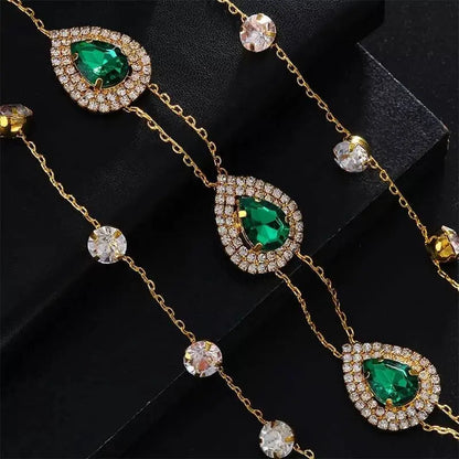 Rhinestones Water Drop Chest Harness Chain for Women Bohemian Tassels Shoulder Chain Necklace Jewelry for Party Wedding Summer Beach JettsJewelers