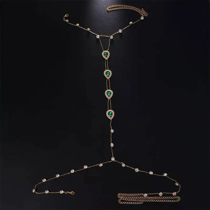 Rhinestones Water Drop Chest Harness Chain for Women Bohemian Tassels Shoulder Chain Necklace Jewelry for Party Wedding Summer Beach JettsJewelers