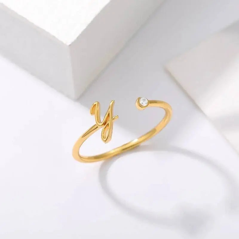 Rose Gold Silver Gold Initial Ring for Women Adjustable CZ Letter Knuckle Rings for Girls