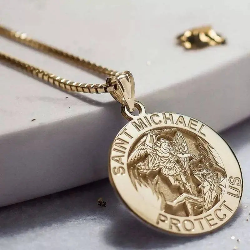 Saint Michael Pendant Necklace Stainless Steel Archangel Catholic Medal Amulet Protect US Necklace for Women Men JettsJewelers