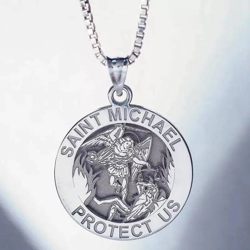 Saint Michael Pendant Necklace Stainless Steel Archangel Catholic Medal Amulet Protect US Necklace for Women Men JettsJewelers