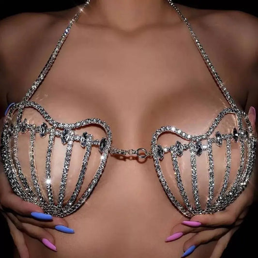 Sea Shell Bra Top Woman Crystal Lingerie Chain Apparel Stripper Outfit Dancewear Exotic Lingerie - JettsJewelers