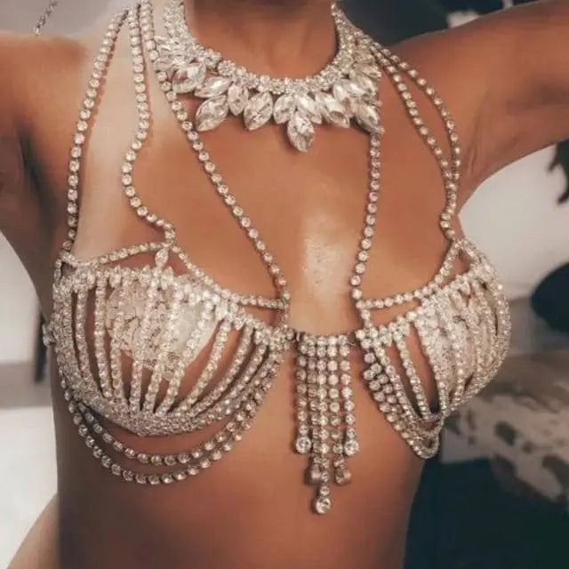 Sea Shell Bra Top Woman Crystal Lingerie Chain Apparel Stripper Outfit Dancewear Exotic Lingerie Wholesale Pendant - JettsJewelers