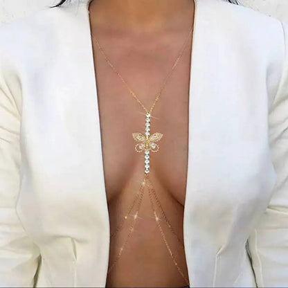Sexy Butterfly Crystal Body Chain Bikini Body Chains Nightclub Chest Chain Fashion Body Jewelry for Women and Girls Rhinestone JettsJewelers