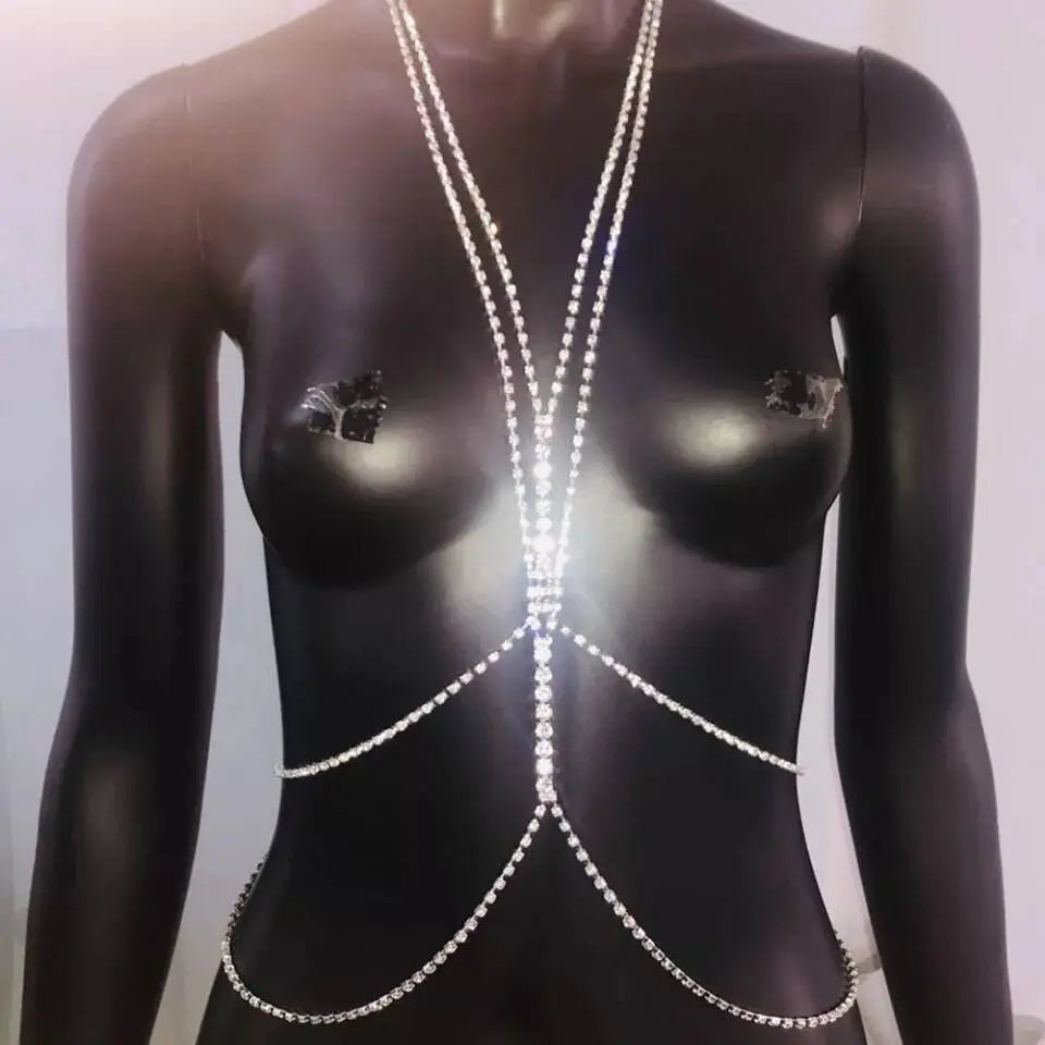 Sexy Crystal Body Chain Bikini Body Chains Nightclub Chest Chain Fashion Body Jewelry for Women and Girls Rhinestone JettsJewelers