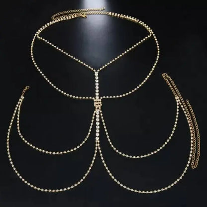 Sexy Crystal Body Chain Bikini Body Chains Nightclub Chest Chain Fashion Body Jewelry for Women and Girls Rhinestone JettsJewelers