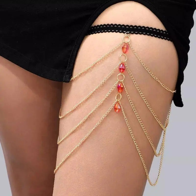 Sexy Red Bead Chain Leg Chain Gold and Silver for Women Thigh Chain For Girls Gold Pendant Boho Body Chain for Beach Summer Holiday JettsJewelers