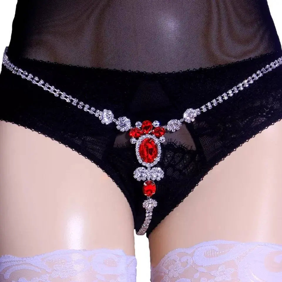 Boho Rhinestone Underwear Silver Chain Crystal Thong Panties
