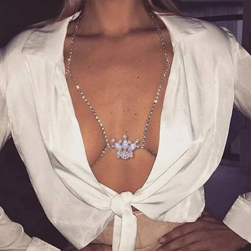 Sexy Rhinestones Body Harness Chain for Women Bohemian Tassels Shoulder Chain Necklace Jewelry for Party Wedding Summer Beach JettsJewelers