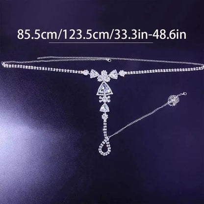 Sexy White Rhinestone Panties Thong Crystal Waist Belly Bikini Body Chain Jewelry Rhinestone Underwear G-String Chain for Women - JettsJewelers